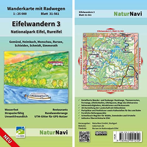 Eifelwandern 3 - Nationalpark Eifel, Rureifel: Wanderkarte mit Radwegen, Blatt 31-561, 1 : 25 000, Gemünd, Heimbach, Monschau, Rursee, Schleiden, ... (NaturNavi Wanderkarte mit Radwegen 1:25 000)