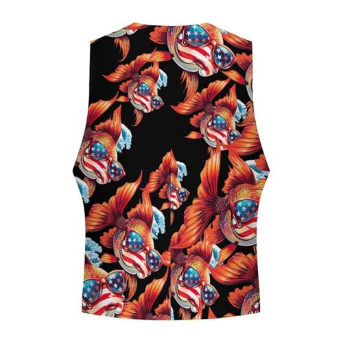 Japanese Fish USA Flag Eyesglasses Men's Suit Vest Waistcoat Vests Formal Dress with 2 Pockets for Business Casual Tuxedo4