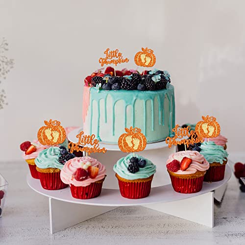 Ephlyn EPH-2022-062-2 24Pcs Little Pumpkin Cupcake Toppers Glitter Pumpkin Cupcake Picks Little Pumpkin Baby Shower Decorations Fall Harvest Theme Baby Shower Kids Birthday Party Supplies thumb #4