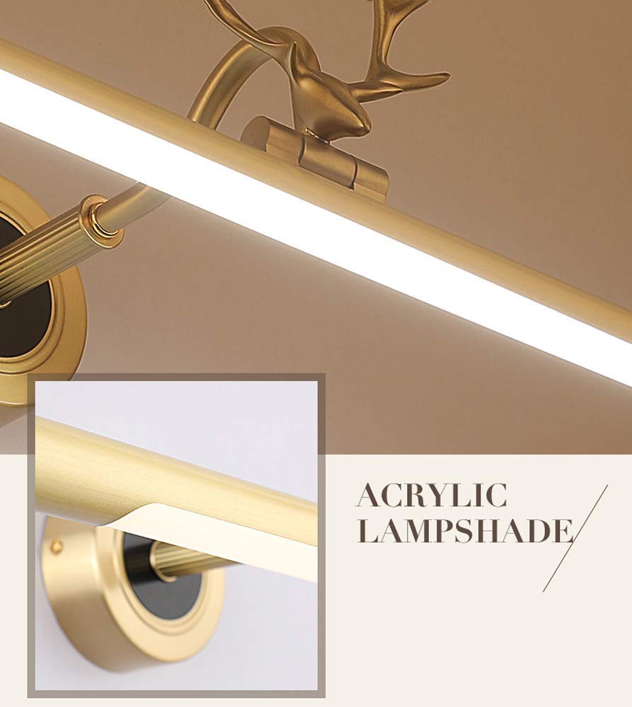 Antyczne mosiężne oświetlenie lustrzane LED, 11W Vintage łazienka Vanity Light, akrylowy kinkiet łazienkowy, oświetlenie nad lustrem lustrzana, 57cm, czarna