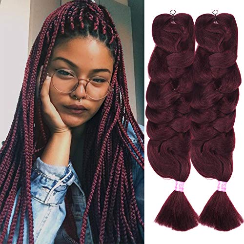 Christmas Gifts 2 Pack Jumbo Braiding Hair Wine Red Color Kanekalon X-Pression Braiding Fiber Hair Extensions African Jumbo Braids for Twist Corchet (165g/pcs, 84inch,99j#)