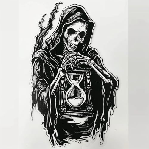 Image of Grim Reaper Holding Hourglass Tattoo Vinyl Bumper Decal Sticker for Windows, Cars, SUVs, Bikes, Laptops, Notebooks etc Waterproof (8 inch Inch)