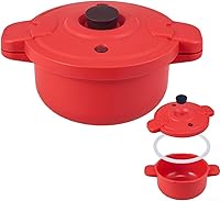 Vista 2 de Microwave Pressure Cooker 10.8x5.5 in Red Multifunction Cooking Pot Steamer for Rice Vegetables Pasta, Compact Design for Small Kitchens and Quick