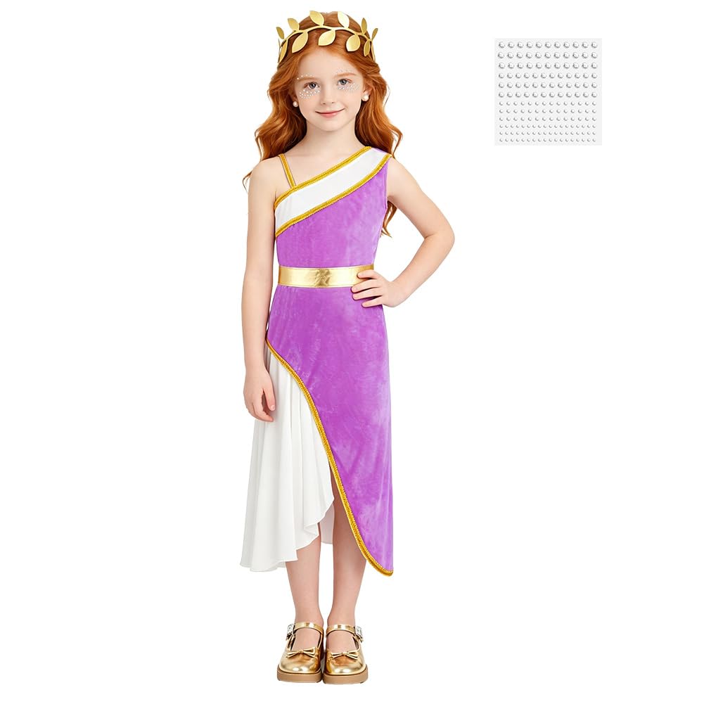 AOOWU Ancient Greek Goddess Athena Fancy Dress, Girls Roman Costume, M