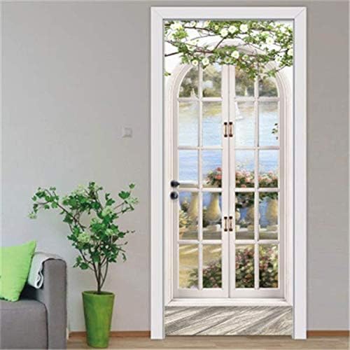 FLFK 3D Door Stickers Peel and Stick 77x200cm,Self-Adhesive Door Murals Wallpaper Poster European Style Arch Pastoral Decals for Home Decor(2Pcs/Set) - Image 3