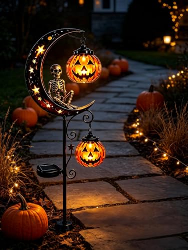 ChayWillow Solar Halloween Skeleton Moon Pumpkin Stake Light - image 2