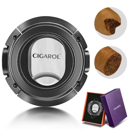 CIGAROL Cigar Cutter, Dual Blades - V-Cut & Straight Cut with Gift Box, Stainless Steel Guillotine Cutter for Most Cuban Cigar Sizes Portable Travel Size One-Handed Use Cigar Accessories (Black)