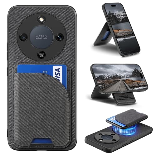 Image of MOJIA Card Holder Case for Honor Magic8 Lite/Magic 8 Lite, Cover with Detachable Strong Magnetic Card Holder Wallet, Slim Design and with Stand Function. Black