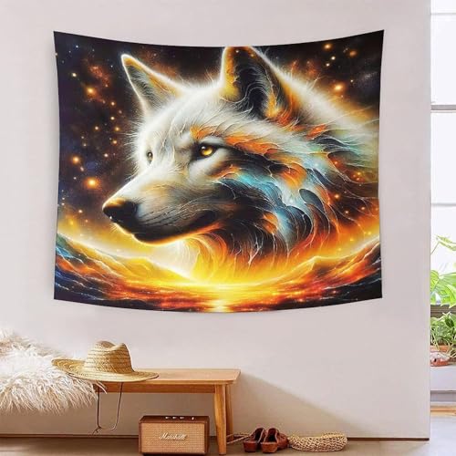 Tenture 3D loup fantastique pour créer un arrière-plan de salon apaisant