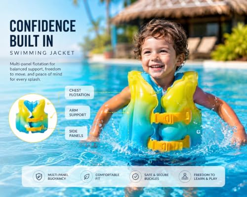 Image of Inflatable Kids Swimming Floatation Vest with Air Pump Adjustable Swim Vest for Boys & Girls | Pool, Beach & Water Play Safety Jacket