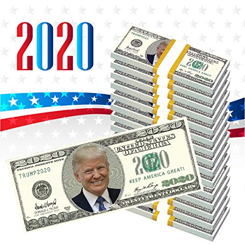 NINOSTAR Pack of 100- Donald Trump 2020 Dollar Bill - Keep America Great! - Play Money, Prop Money, Great for Money Gun