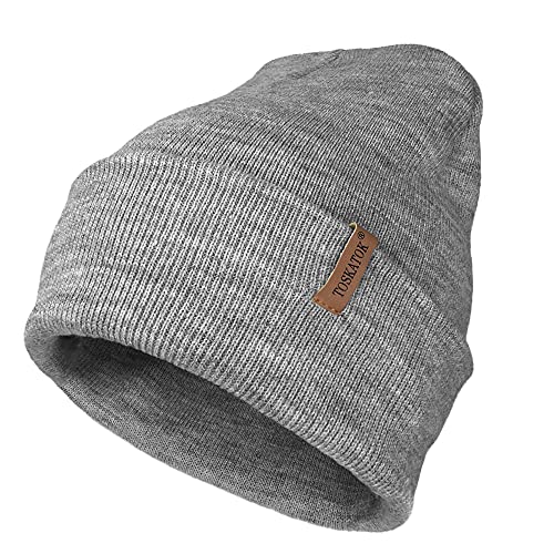 Image of TOSKATOK Unisex Ladies Soft Feel Turn up or Slouch Knit Beanie Hat Warm Winter Woolly Hat-Grey