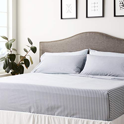 Image of Lacoste 100% Cotton Percale Sheet Set, Herringbone Print, Vintage Indigo, King