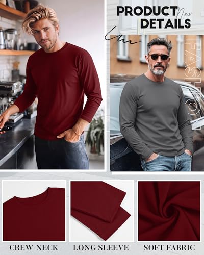 Image of August Alley 4 Pack Men's Big and Tall Cotton Shirts L-7xl, Long Sleeve Oversized Tops Loose Casual Large T-Shirts Basic Tee
