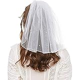 Sekhluno Wedding Veil, 1 Tier Pearl Bridal Veil with Comb Women's Short Veils (White)