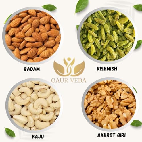 Image of GAURVEDA Premium Dry Fruits Combo: Akhrot Giri (Walnuts), Badam (Almonds), Kishmish (Raisins), Kaju (Cashews) (100 Grams Each, Akhrot + Badam + Kishmish + Kaju)