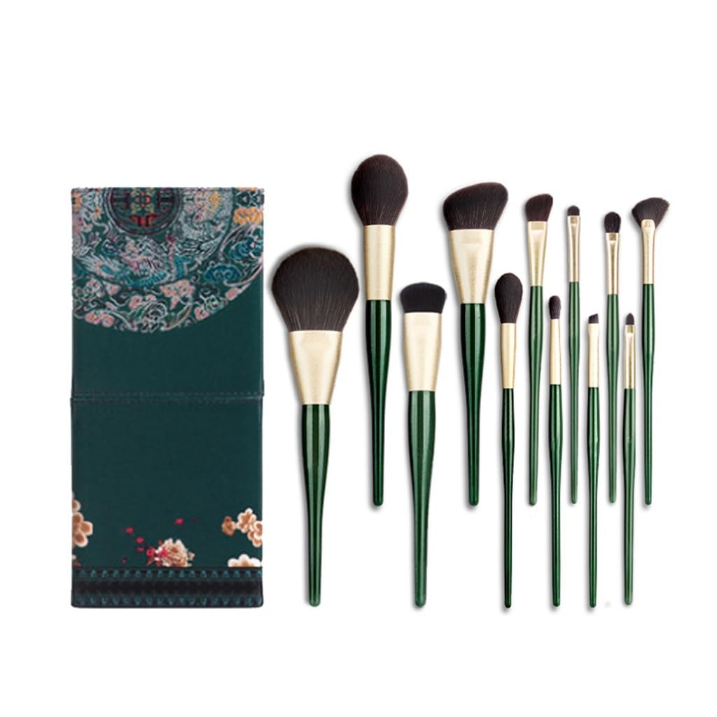 Green Wooden Handle Makeup Brush Set 12pcs Makeup Brushes Complete Set of Makeup Brushes