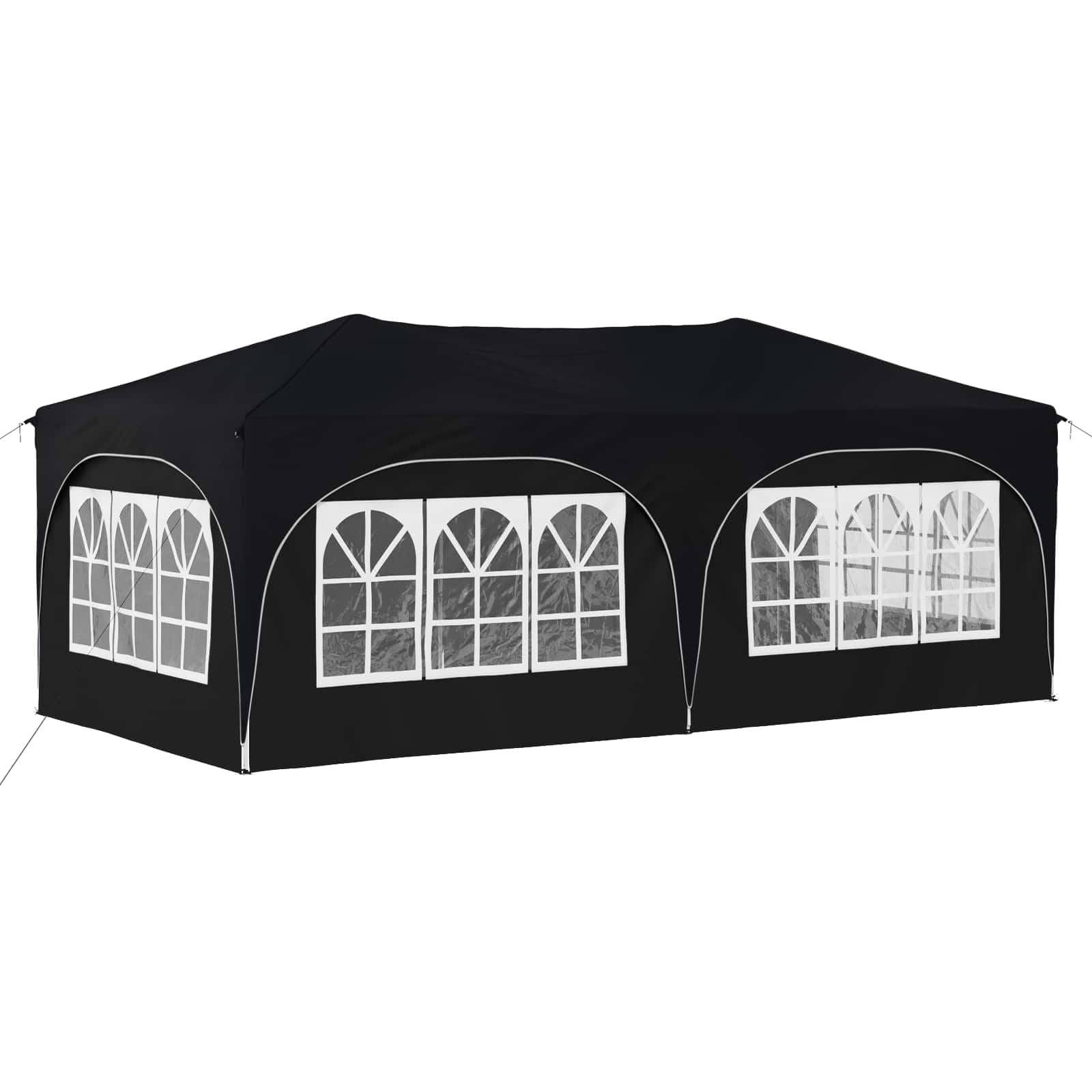 Namiot imprezowy Pop-up, antracyt, 575 x 288 x 245 cm, wykonany z tkaniny Oxford z 3 poziomami regulacji wysokości, w zestawie 4 liny wiatrowe i 8 szpikulców do wbijania w ziemię dla stabilności
