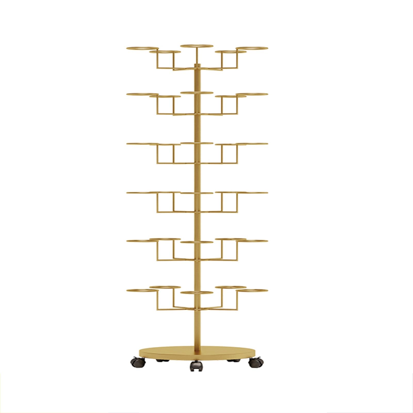 YNBSHGAA Gold Rotating Hat Display Rack - 6 Layers Freestanding Retail Stand for Hats, Wigs, Helmets - Multi-Layered Convenient Floor Storage Solution