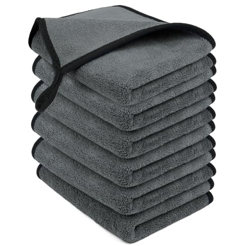 Adiwo Panni in Microfibra di Colore Grigio, 6 Pezzi 40 x 30 cm Asciugamani in Microfibra per Auto, Lavabili in Lavatrice, Riutilizzabili, Panni per Pulizia di Vetri, Cucina, Bagno e Auto