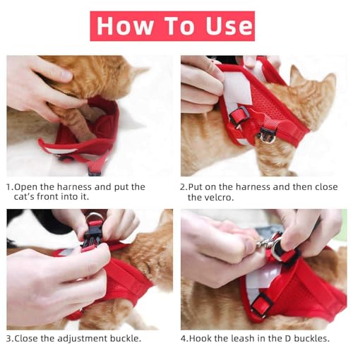 Cat Vest Harness and Leash Set, Escape Proof Kitten Harness Red XS | Soft Breathable Mesh, Easy Adjustable Fit, Snap Buckles, Sturdy Clip, Reflective Strips, for Kitty Bunny Puppy Walks - Image 7