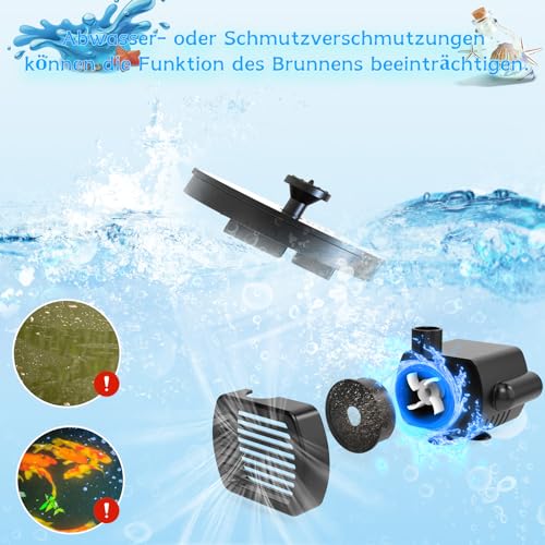AMZtime Solarbrunnen für Draussen, Neuestes Upgrade Solar Springbrunnen für Außen,Teichpumpe Solar mit 6 Springbrunnenarten,Solar Gartenbrunnen für Wasserspiele, Gärten, Vogelbäder, Teiche