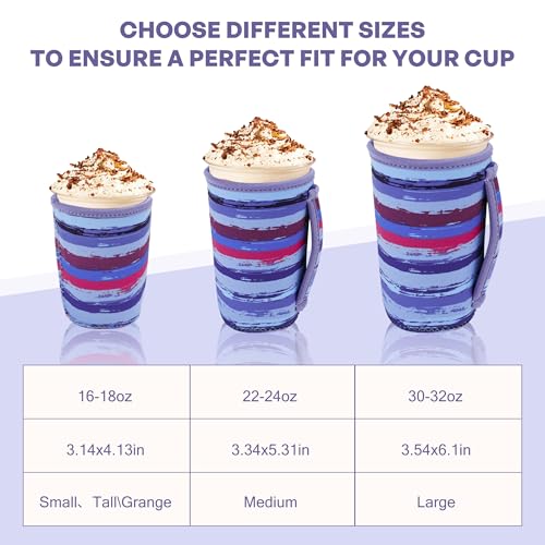 Image of 3Pk Reusable Coffee Sleeves, Neoprene, Fits 16-32oz Hot /Cold Drink