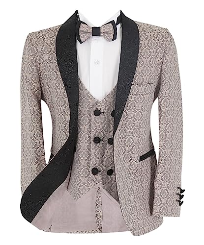 Costume de mariage garçon beige rosé smoking slim ensemble complet 5 pièces