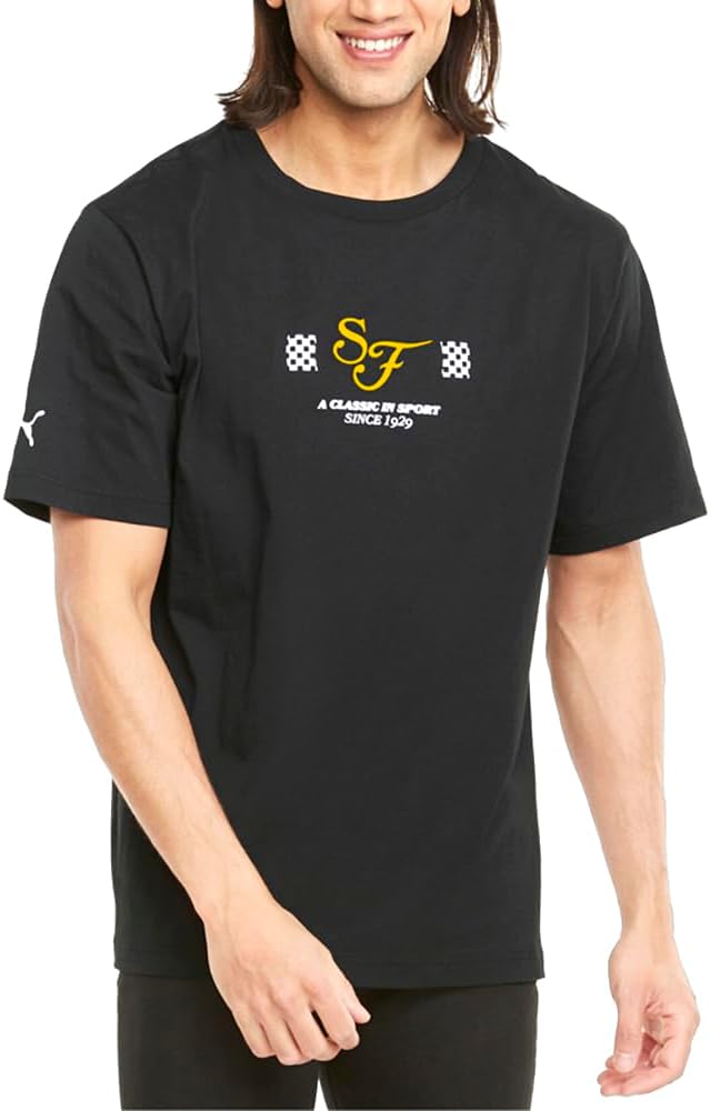 PUMA Mens Scuderia Ferrari Race Statement Logo Crew Neck Short Sleeve Casual Tops Casual - Black