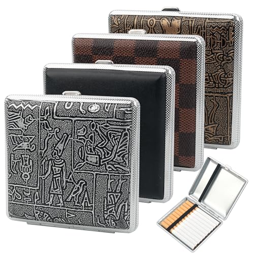 4 Stück Leder Zigarettenetui Metall Cigarette Case Mit Gummiband Zigarettenetuis Für Herren Damen Zigaretten Schachteln Feuchtigkeitsbeständig Fasst 20 Zigaretten Zigarettenbox für Hosen und Hemdtasch