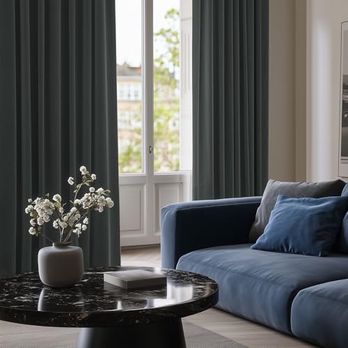 Image of Deconovo Room Divider Curtains for Living Room 84 Inches Long, Door Curtain | Sliding Door Curtain 1 Panel, Wide Blackout Curtain, Privacy Drape for Patio Door, Dark Grey, 80 x 84 Inch