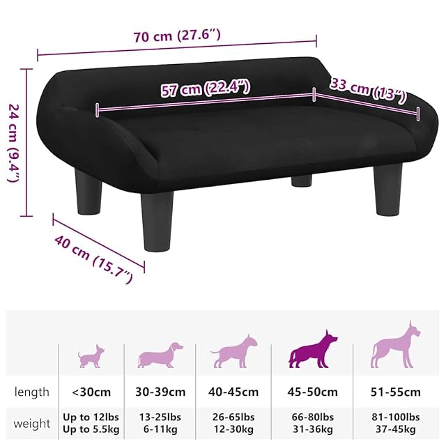 Foto 3 de 6 de vidaXL Cama para Perros de Terciopelo Negra 70x40x24 cm
