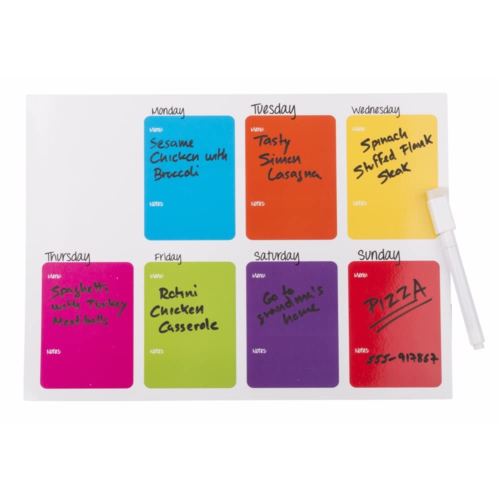 ANTEVIA Fridge Magnet with Weekly Planner 29 x 21 cm + Felt Marker and Cloth, White