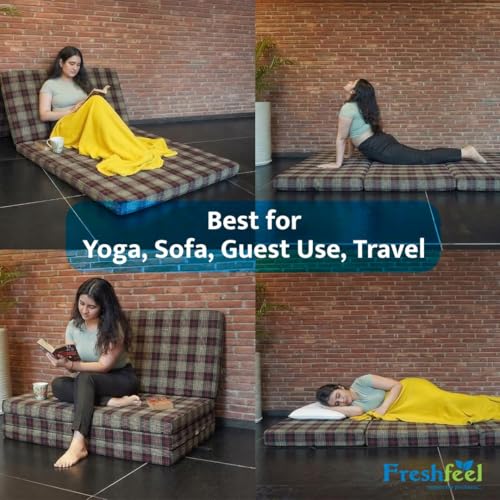 Image of FRESHFEEL 4 Folding Mattress, Foldable, Lightweight, Travel, Outdoor Camping, Cotton, Portable Mattress, Floor Sleeping Mat for Sleeping Epe Foam Slim Mattress for Single Bed (72 inchX36 inchX2 inch)