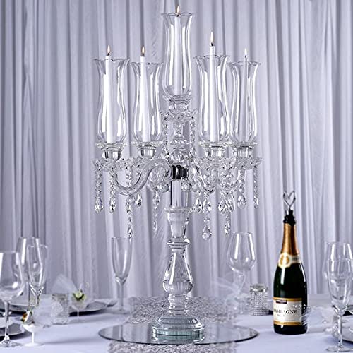 Balsacircle 32-Inch Clear 5 Arm Crystal Glass Candelabra Hurricane Taper Candle Holder Wedding Party Events Decorations Supplies #TOP2