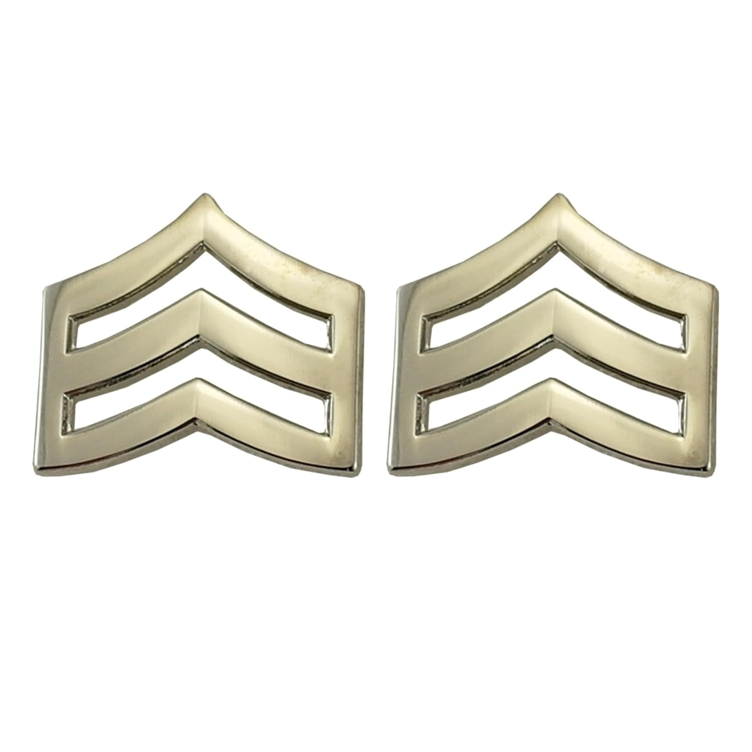 2 Pack - Hero's Pride Mini Sergeant Chevrons Metal Rank Insignia - Silver Color - Collar Brass Pins with Clutch Backs, 3/4" Wide, Everyday Use for Law Enforcement Uniform