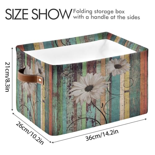 Image of Vintage s Board Storage Basket Bin for Shelves Closet Wooden Foldable Fabric Storage Box Cube with Handles Kids Gifts Toys Cloth Shelf Basket Organizer for Bedroom Nursery Home Decor