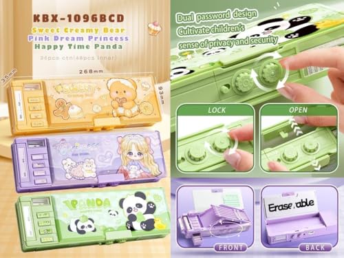 Image of Invite New Cartoon Theme Pencil Box with Push Pull Eraser Set for Kids | Suitcase Style Password Lock Stationery Organizer | School Supplies Gift Combo for Boys & Girls (Princess Compass + Eraser)