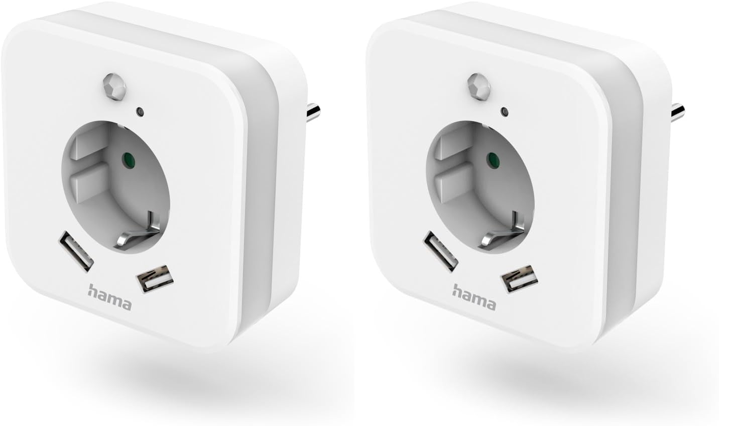 Hama LED Nachtlicht mit Steckdose, 2 USB A Ausgänge, Bewegungssensor, Lichtsensor (Orientierungslicht, Stilllicht, für Babys, Kinder, Erwachsene, Schlummerlicht, Nachtleuchte, Schlaflampe) weiß