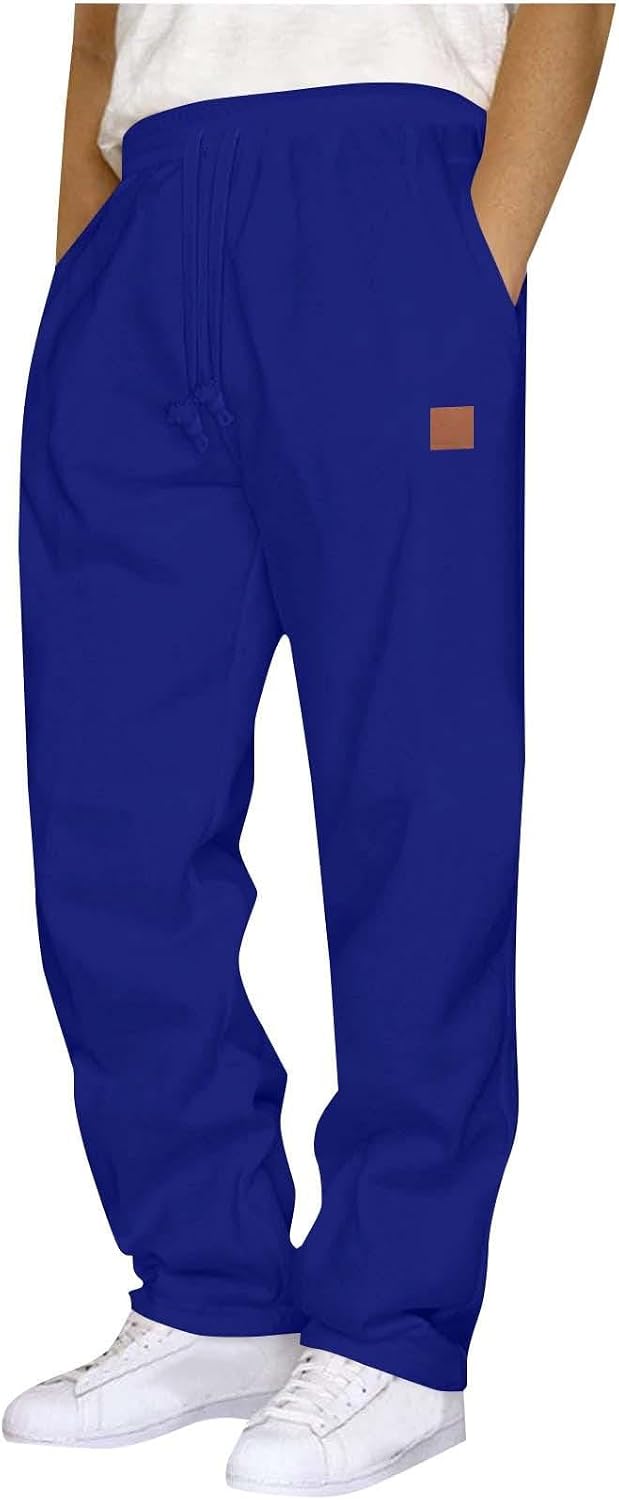 Sweatpants for Men Baggy Workout Wide Leg Sweat Pants | Drawstring Elastic Waist Joggers with Pockets Outdoor Casual Sports Trouser Gym Running Straight Leg Track Pants