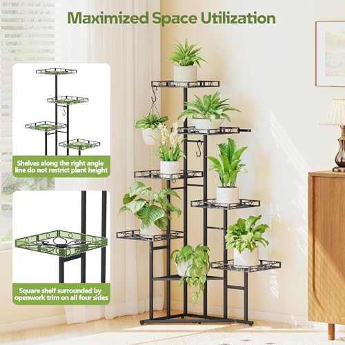 Image of Quikraen 46 inch Tall Plant Stand Indoor,Multiple Tiers Corner Plant Shelf for Corner, 7-Tier Large Metal Flower Holder, Plant Rack for Home Decor, Patio (Black)