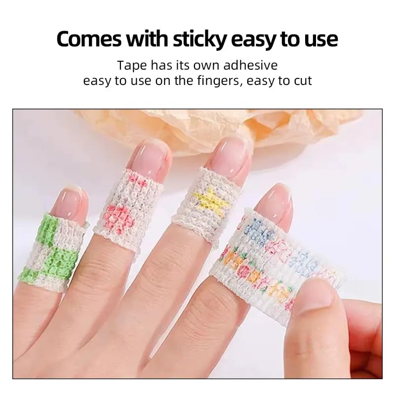 VIVITO Self-Adhesive Finger Bandage Tape | Cute Multi-Design, Non-Woven & Breathable Wrap | Finger Guard for Writing, Nail Art, Sports, Pet First Aid | Stretchable, Latex-Free | MultiColor | (Pack of 2) 1