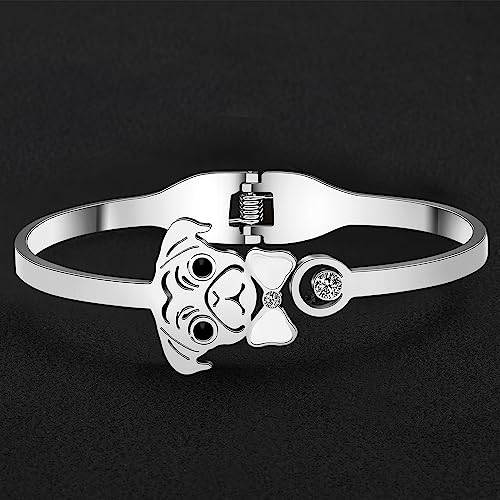 Image of WEVENI Cute Pug Gifts For Pug Lovers Stainless Steel Shell Pug Bracelet Cuff Bangle 18k Gold Plated Pet Dog Bangles Jewelry Charms Pugs Mom Gifts