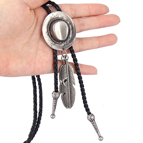 F Fityle Cowboy Ocidental Rodeio Bolo Gravata Moda Masculina Gravata Com Pingente De Penas De Chapéu
