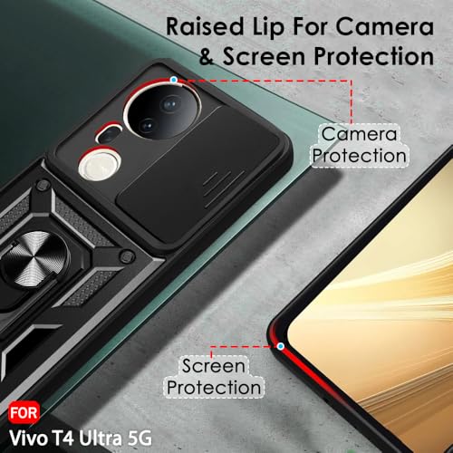 Image of TheGiftKart Tough Armor Bumper Back Cover Case for Vivo T4 Ultra 5G | Sliding Camera Cover, Kickstand & Ring Holder | 360 Degree Protection Back Cover Case for Vivo T4 Ultra 5G (PC & TPU, Black)