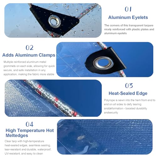 LC&QS Clear Tarps Heavy Duty Waterproof, 8x10ft Upgraded Edge Heat Fused Tear Resistant,Clear Tarps with Grommetsfor Patio Fencing,Rain, Wind, Cold, Chicken Coops,and More（Windproof Rope） by LC&QS - Image 5