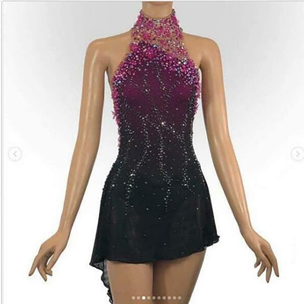 Figure Skating Dress Girls Women Ice Skating Competition Performance Professional Costume Crystals Elastic Skating Wear,Schwarz-Child10