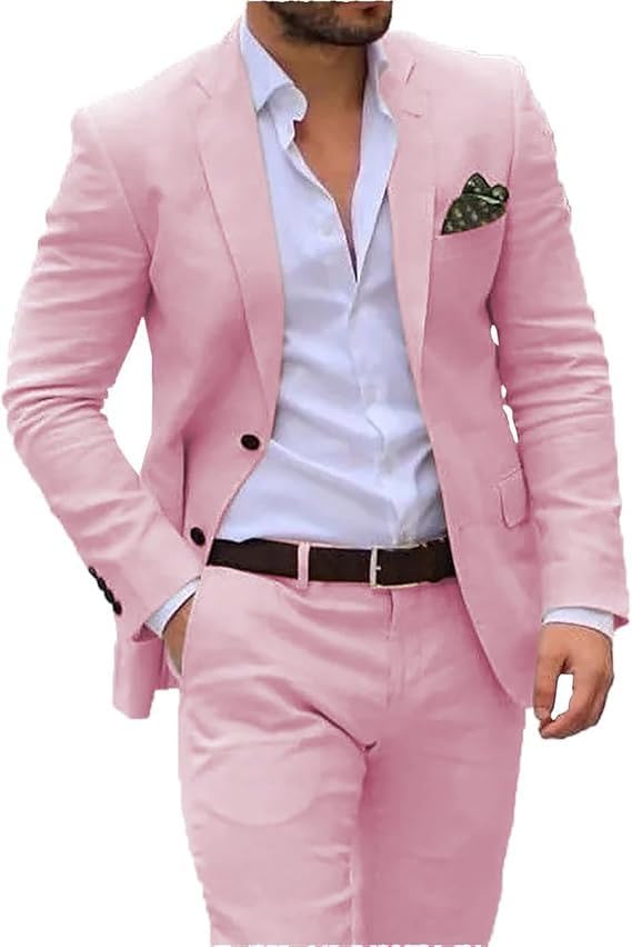 Men's Suits Regular Fit 2 Piece Prom Summer Linen Tuxedos Jacket+Pants Wedding Grooms3