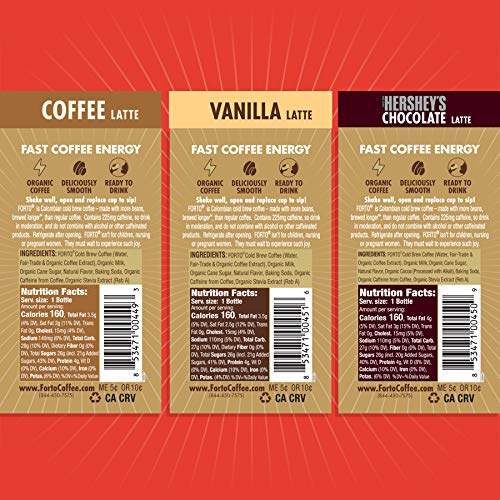 FORTO Energy Coffee – 225Mg Caffeine, Variety Pack With Chocolate, Vanilla & Coffee Latte, Delicious & Organic Energy, Ready-To-Drink 11 Fl Oz, Pack Of 6, 11 Fl Oz