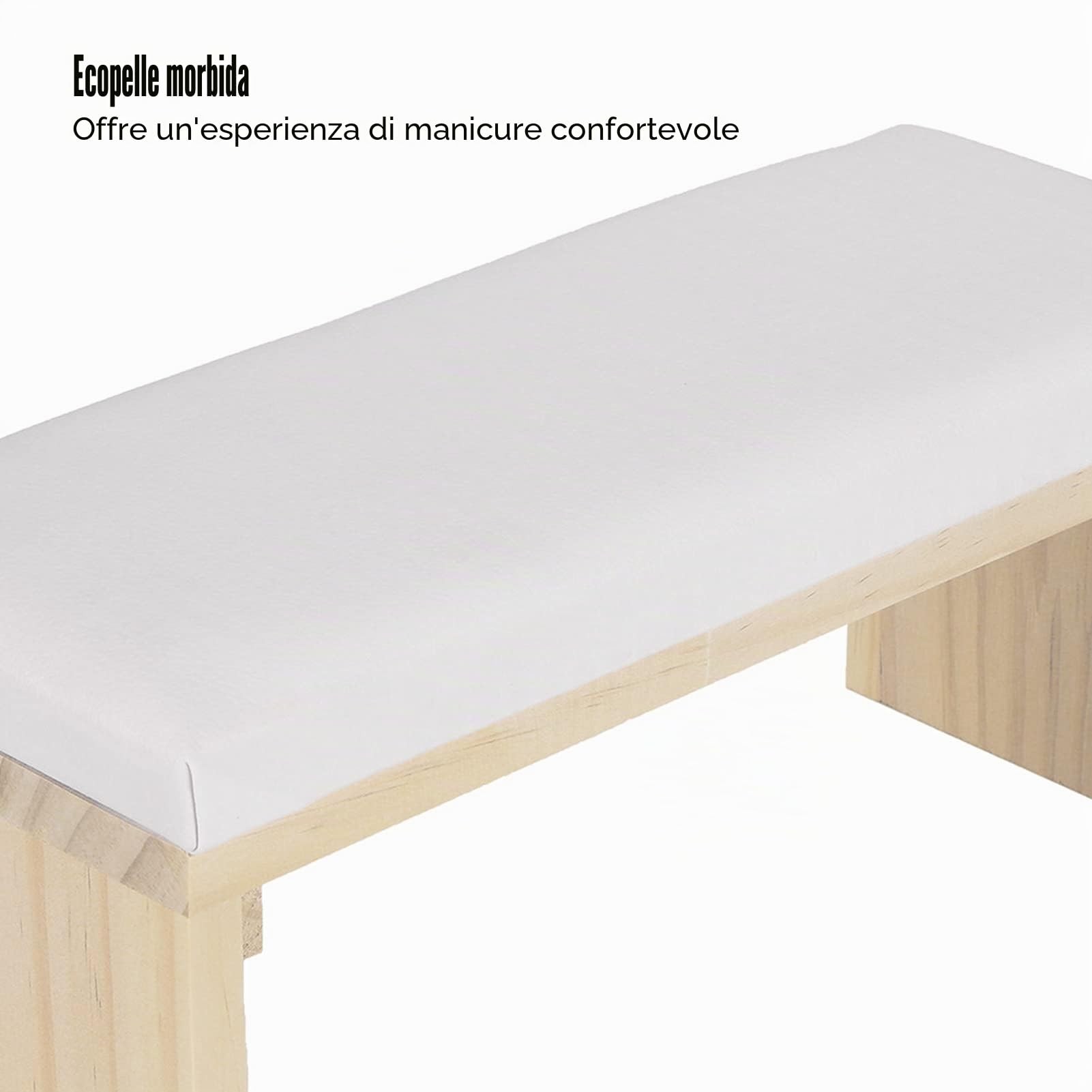 Poggiapolsi per Unghie con Supporto in Legno, Cuscino per Manicure in Pelle PU Morbida, Resistente, Bianco